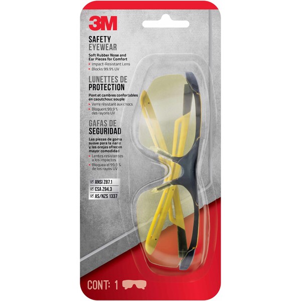 Safety Glasses, Anti-Fog, Amber Lens, Black Frame